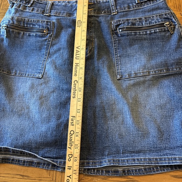 LA Blues Womens Sz 12 Denim Jean Mini Skirt Y2K 90's‎ Buckles Zippers Stretch - Picture 6 of 9